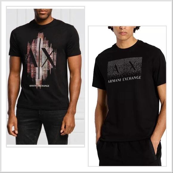 Lot Of 2 Armani Exchange A|X Mens Crew Neck T-Shirt Sz L City Skyline & AE Logo - Picture 1 of 16